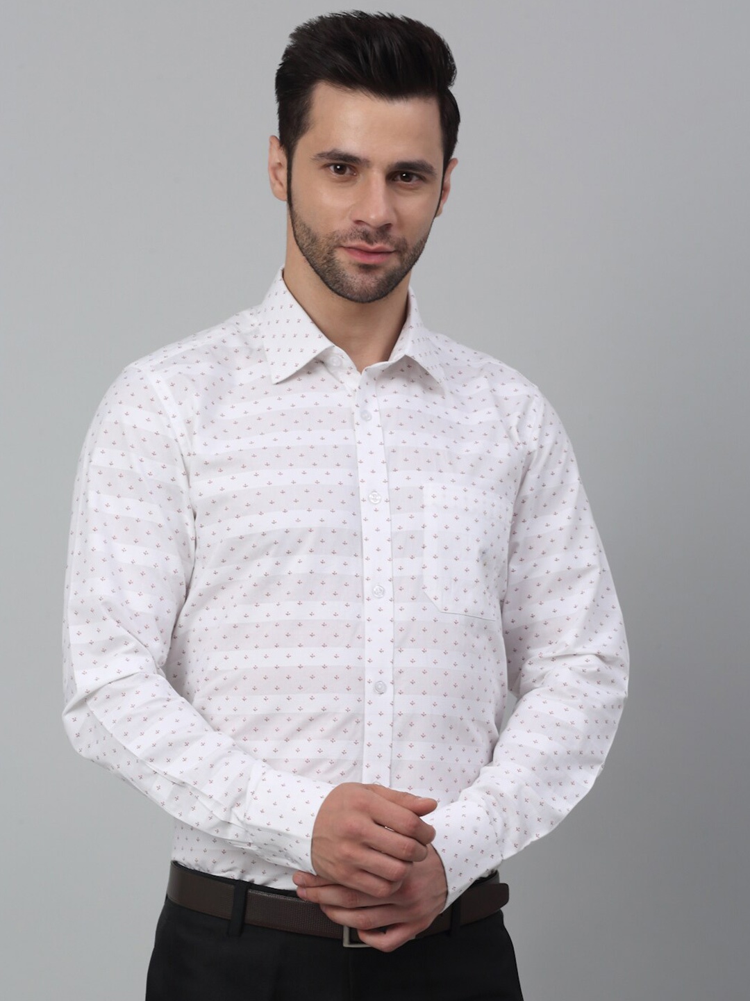 

MUTAQINOTI Comfort Micro Ditsy Printed Cotton Formal Shirt, White