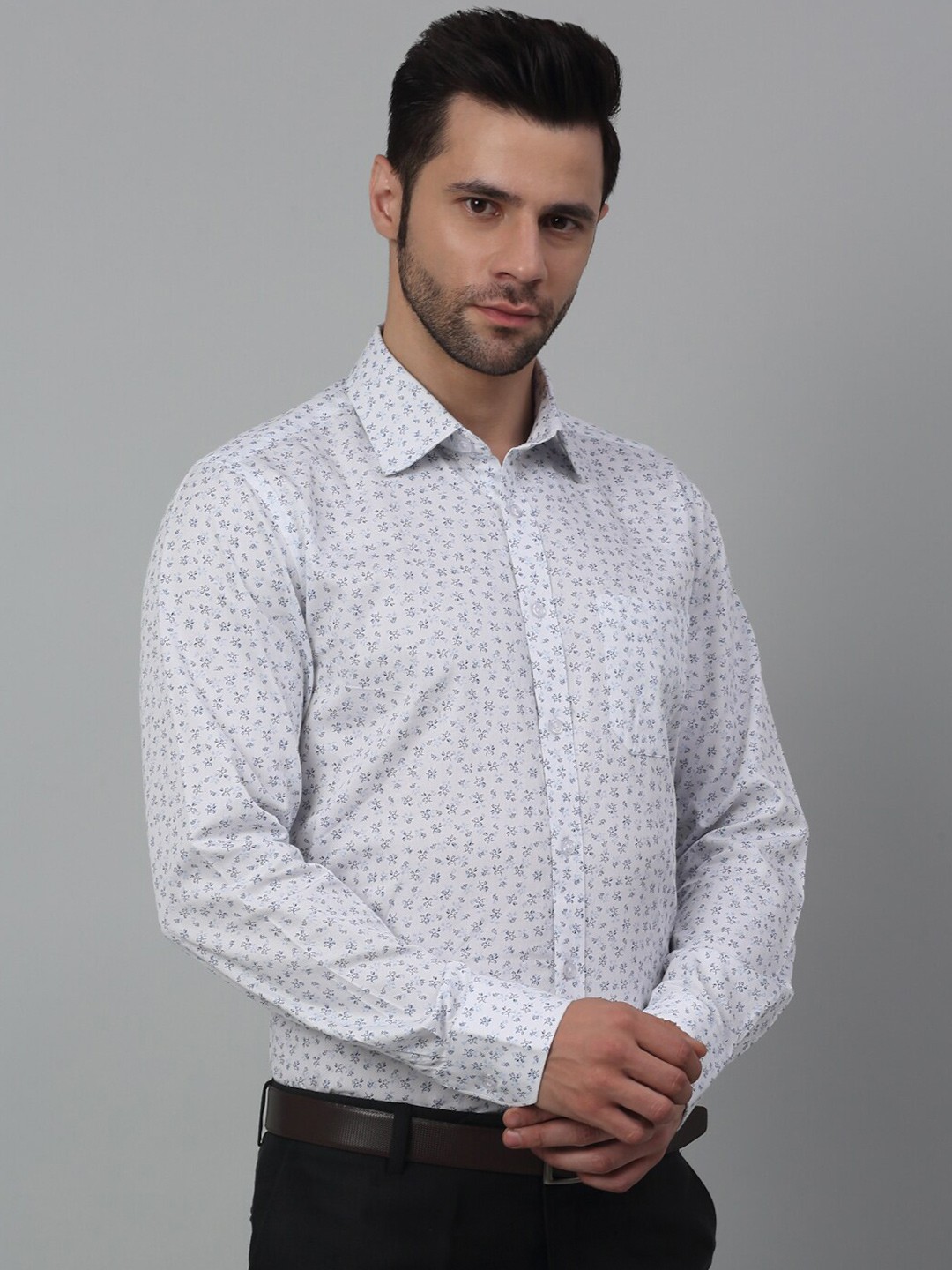 

MUTAQINOTI Men Floral Printed Cotton Comfort Opaque Formal Shirt, White
