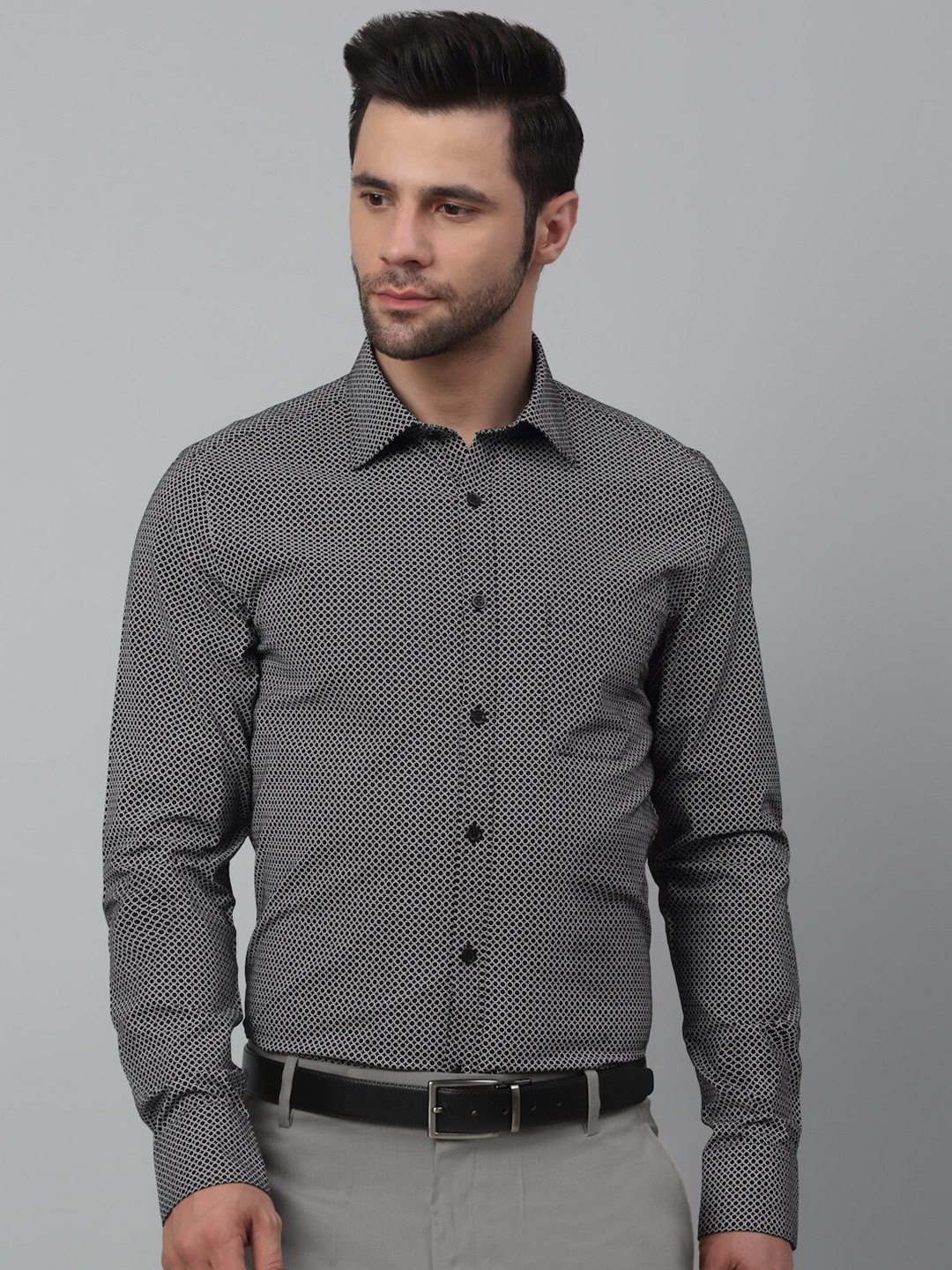 

MUTAQINOTI Men Geometric Printed Cotton Comfort Opaque Formal Shirt, Grey