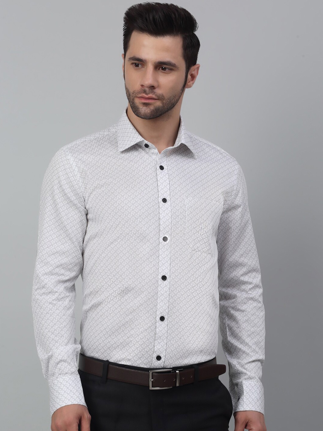 

MUTAQINOTI Comfort Printed Cotton Formal Shirt, White