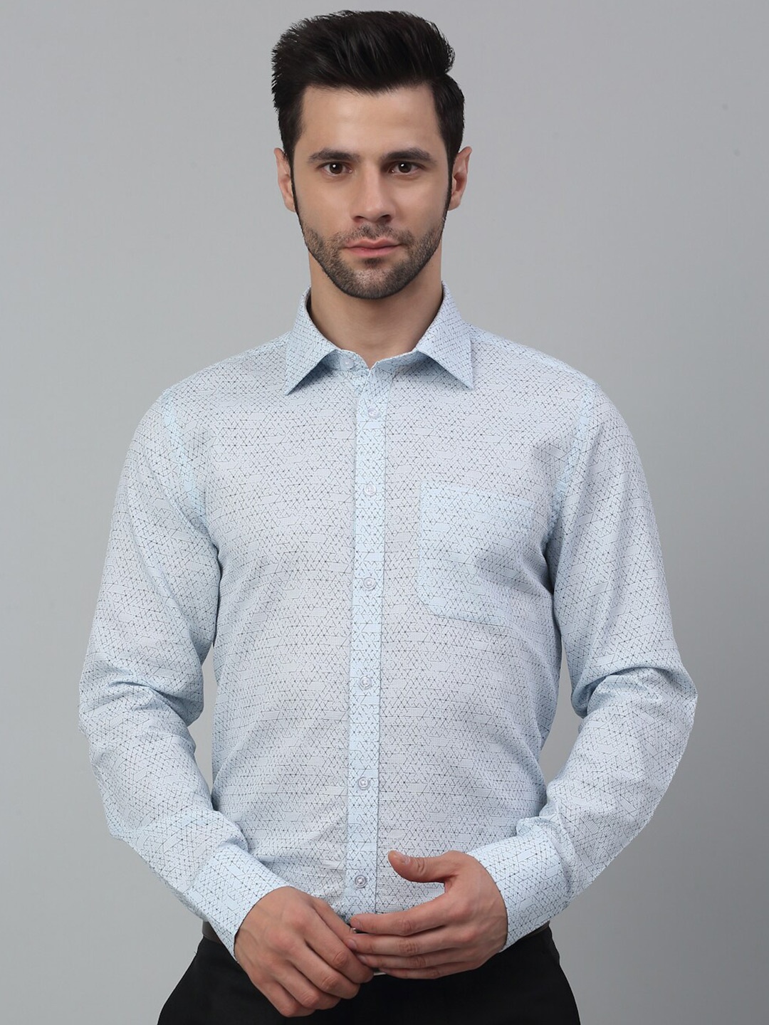 MUTAQINOTI Men Geometric Printed Cotton Comfort Opaque Formal Shirt, Blue