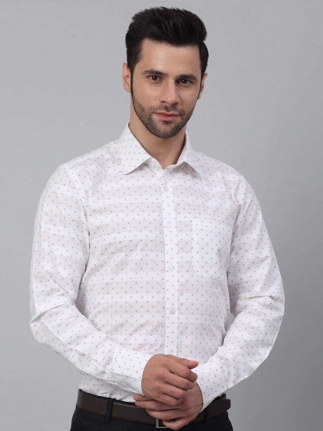 

MUTAQINOTI Comfort Micro Ditsy Printed Cotton Formal Shirt, White