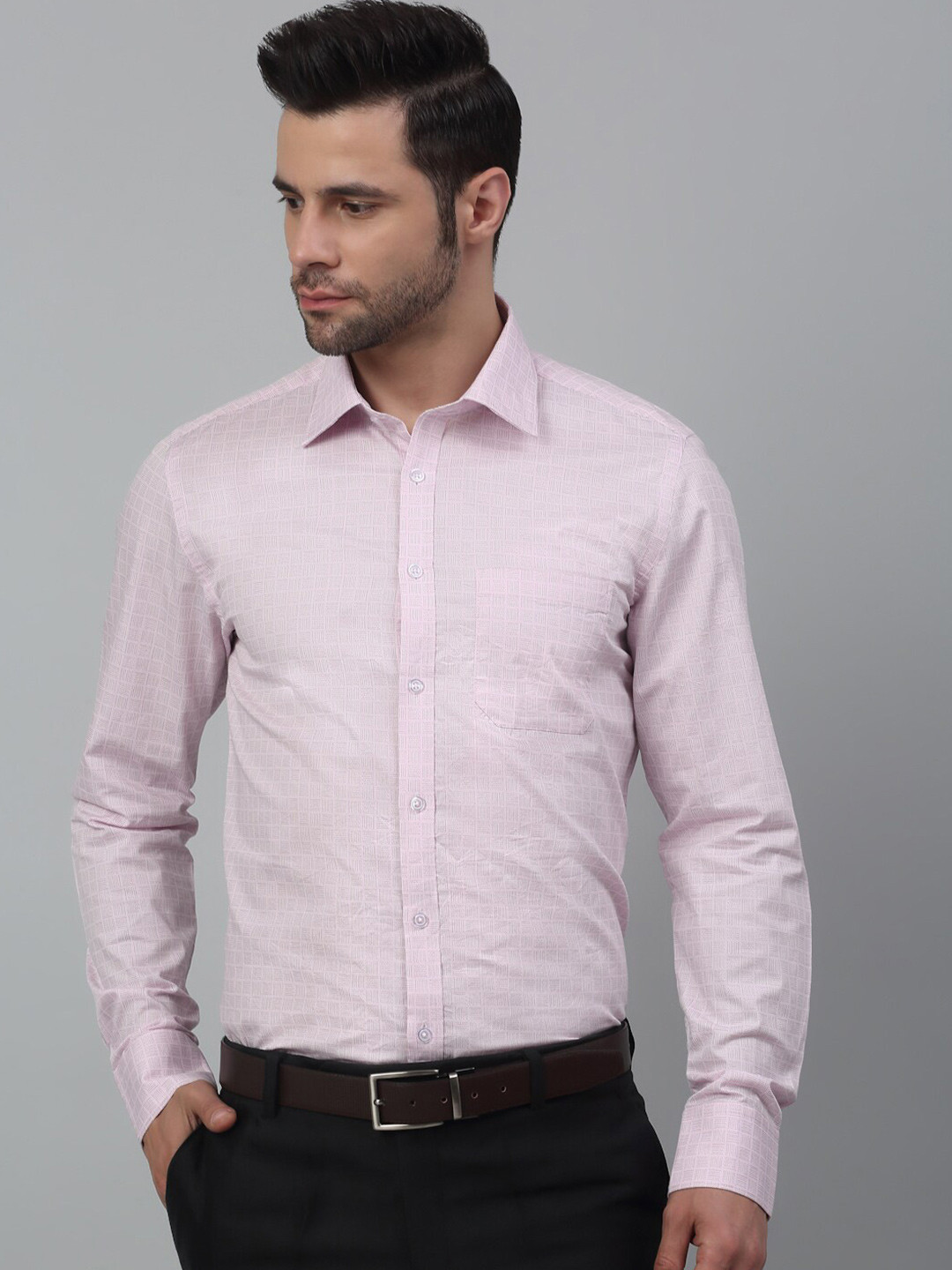 

MUTAQINOTI Other Checks Comfort-Fit Cotton Formal Shirt, Pink