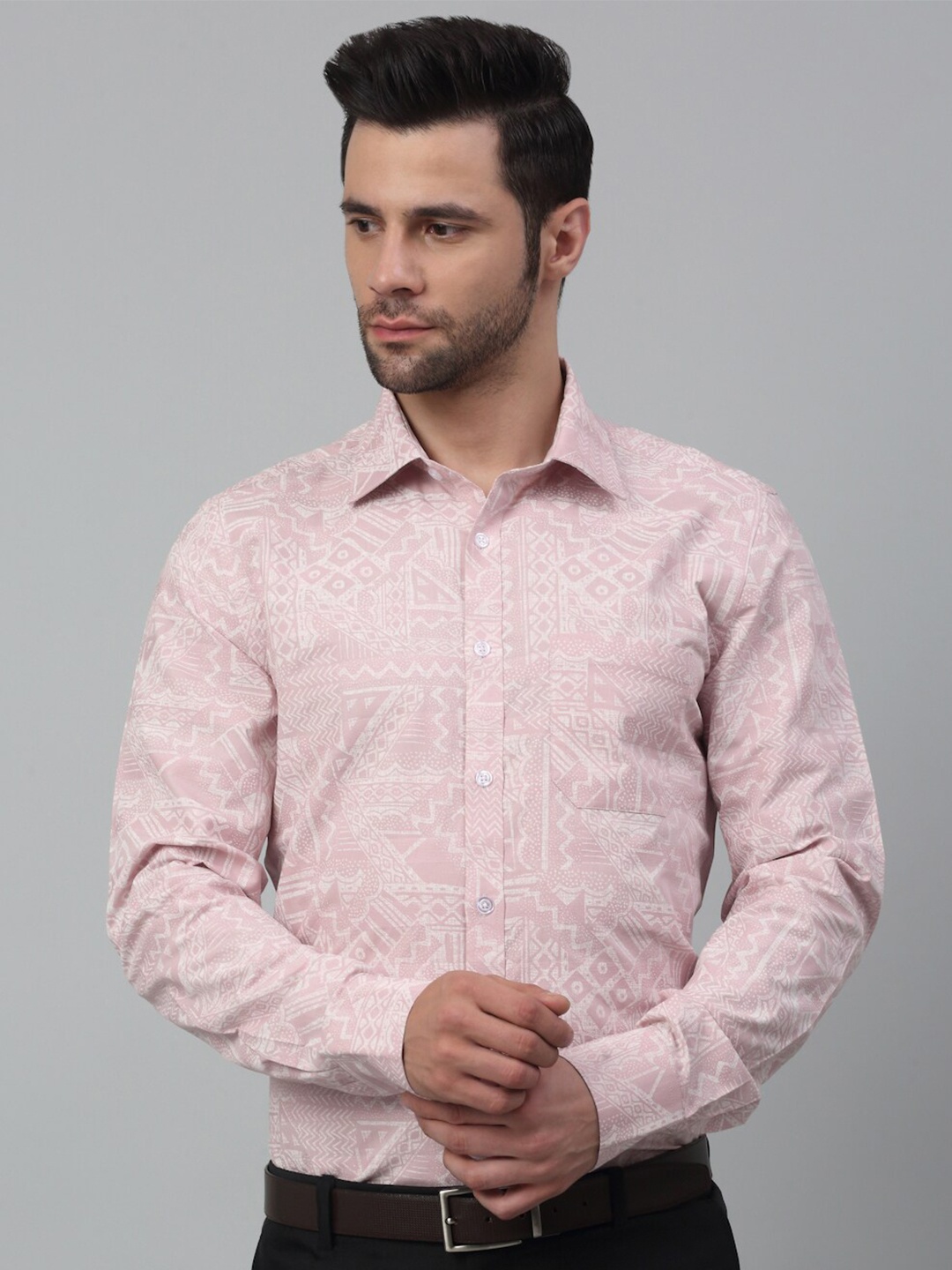 

MUTAQINOTI Comfort Printed Cotton Formal Shirt, Pink
