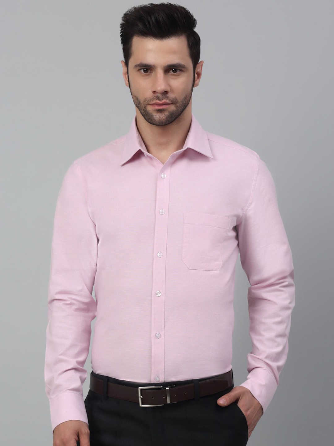 MUTAQINOTI Comfort Spread Collar Cotton Formal Shirt, Pink