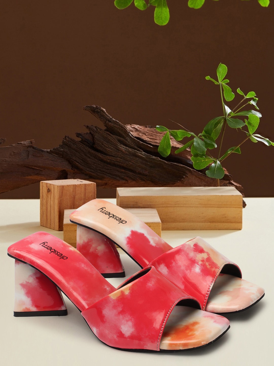 

DressBerry Red & Beige Printed Open Toe Block Heels