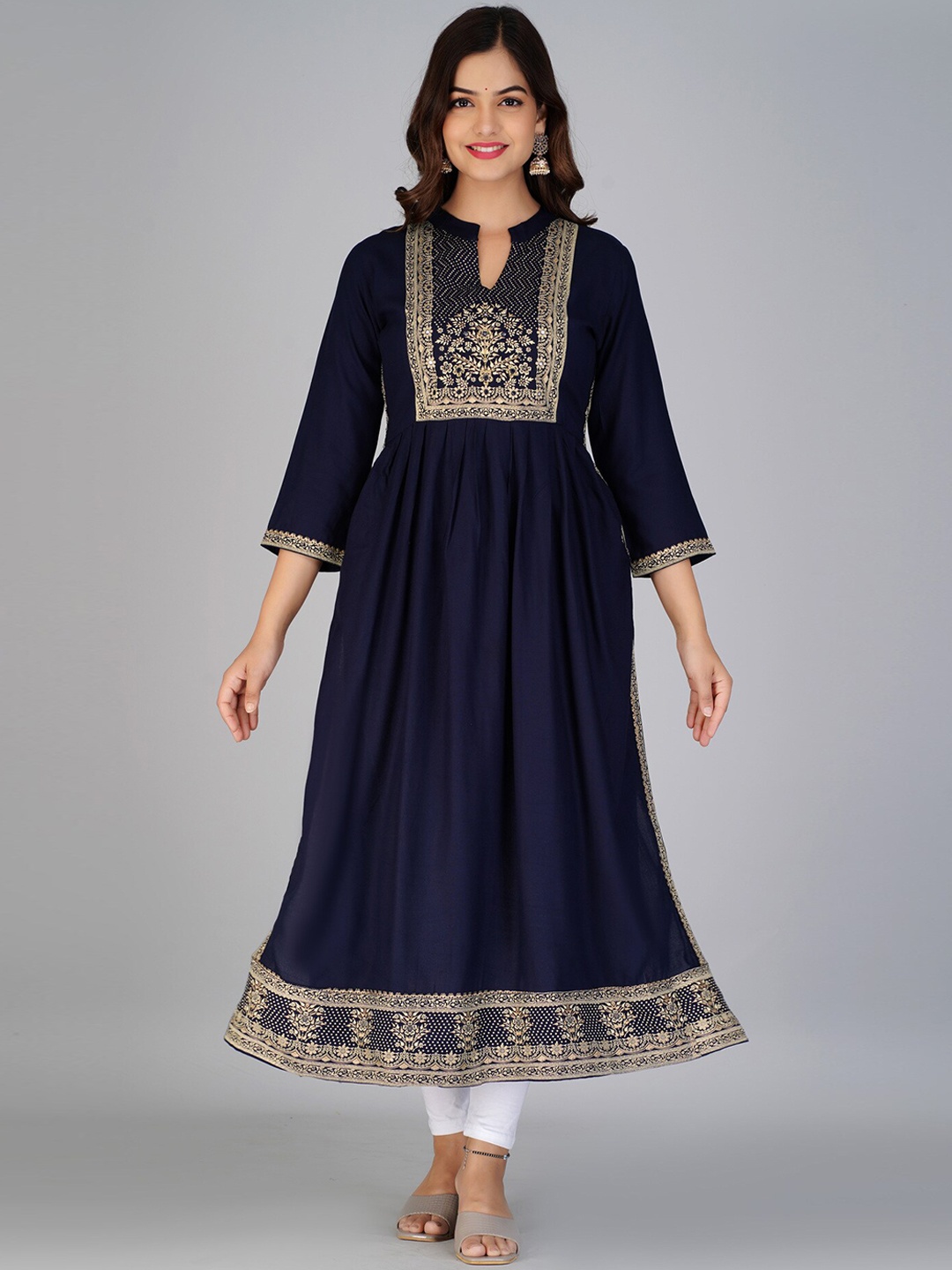 

KALINI Ethnic Motifs Printed Anarkali Kurta, Navy blue