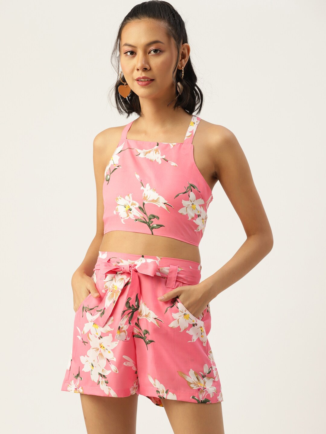 

Sleek Italia Floral Printed Top & Shorts Co-Ord, Pink