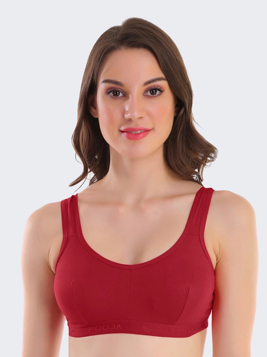 

POOJA RAGENEE Full Coverage All Day Comfort Cotton Workout Bra, Maroon