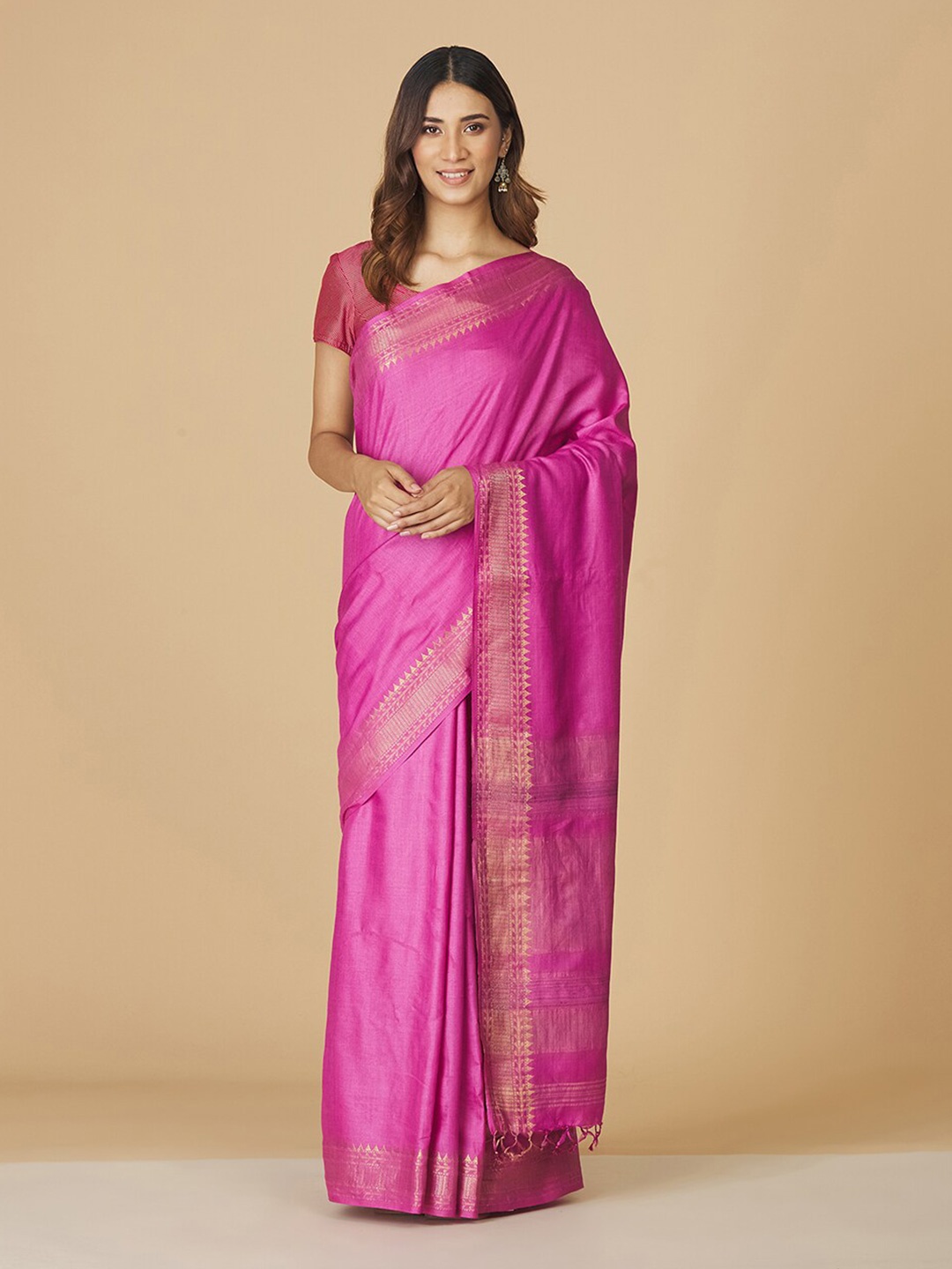 

Fabindia Woven Design Zari Pure Silk Saree, Pink