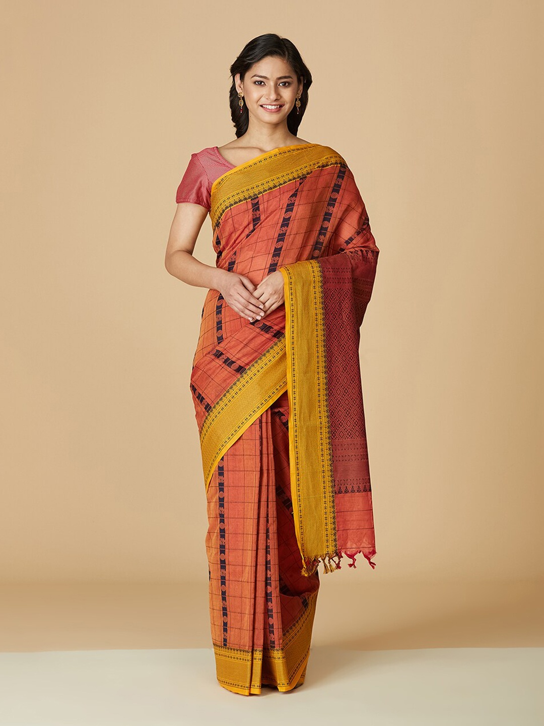 

Fabindia Ethnic Motif Woven Design Pure Cotton Saree, Red