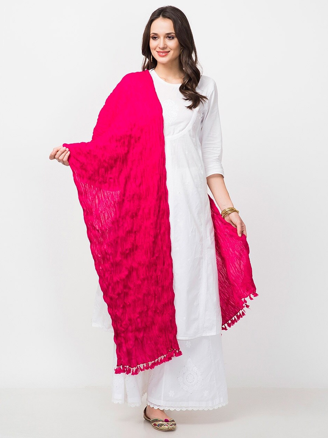 

Fabindia Mull Plain Phunka Crinkle Cotton Dupatta, Pink