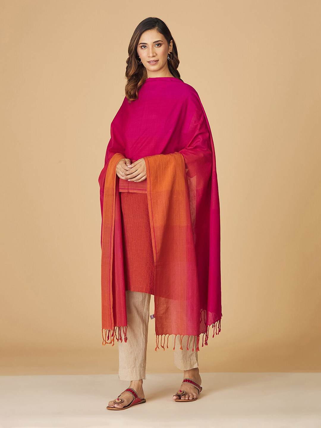 

Fabindia FabBasic Striped Cotton Dupatta, Orange