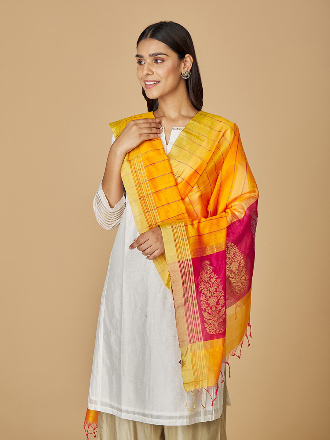 

Fabindia Striped Cotton Silk Dupatta, Mustard