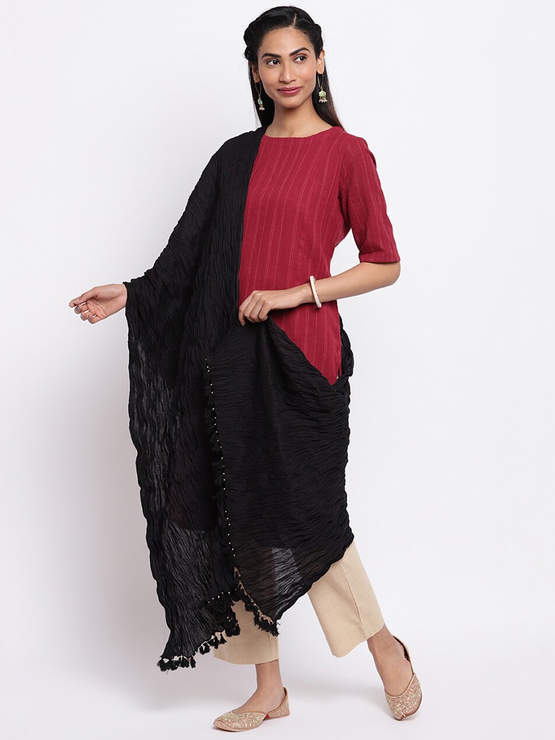 

Fabindia Crinkle Cotton Dupatta, Black