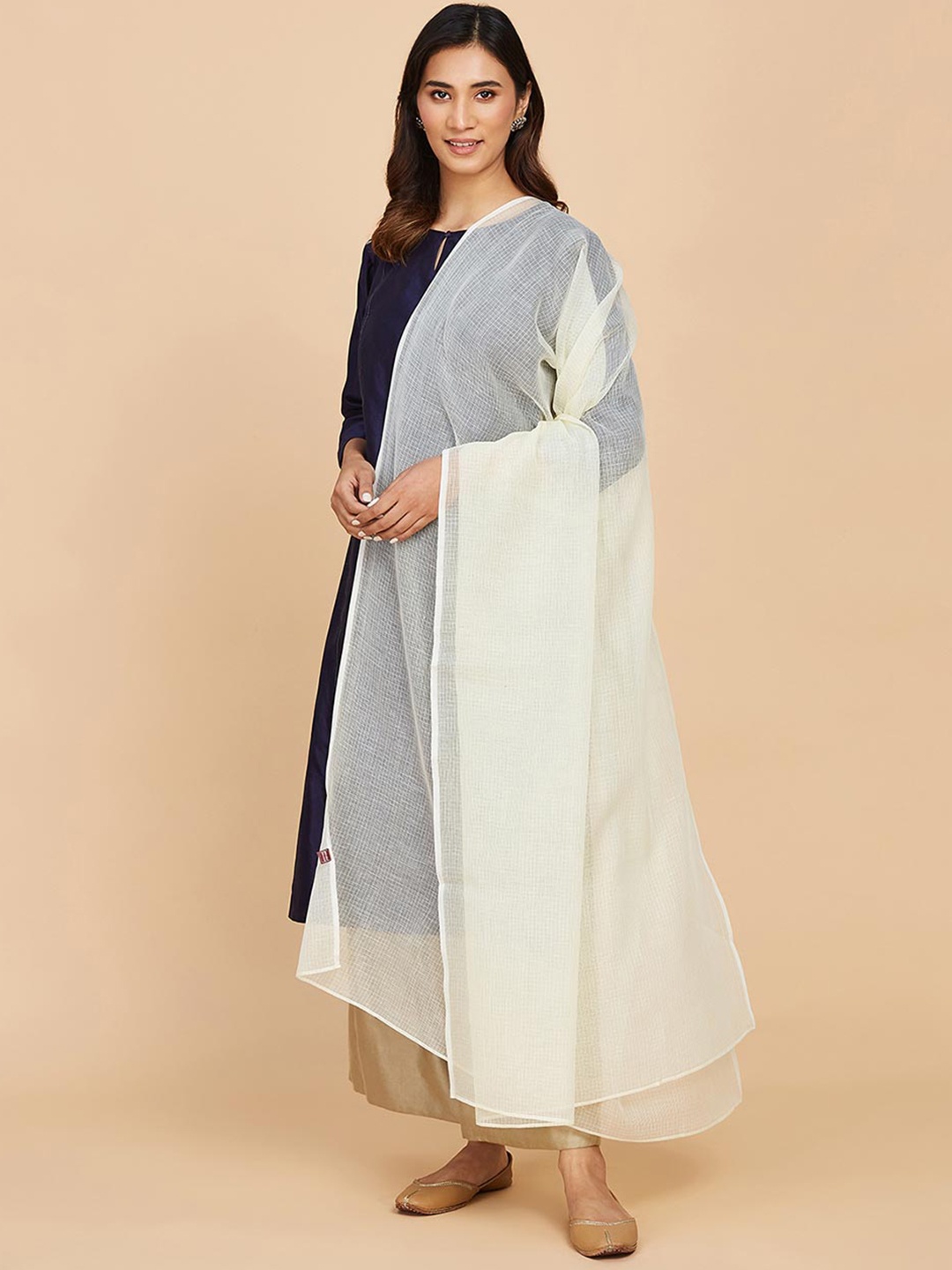 

Fabindia Checked Cotton Silk Dupatta, Beige