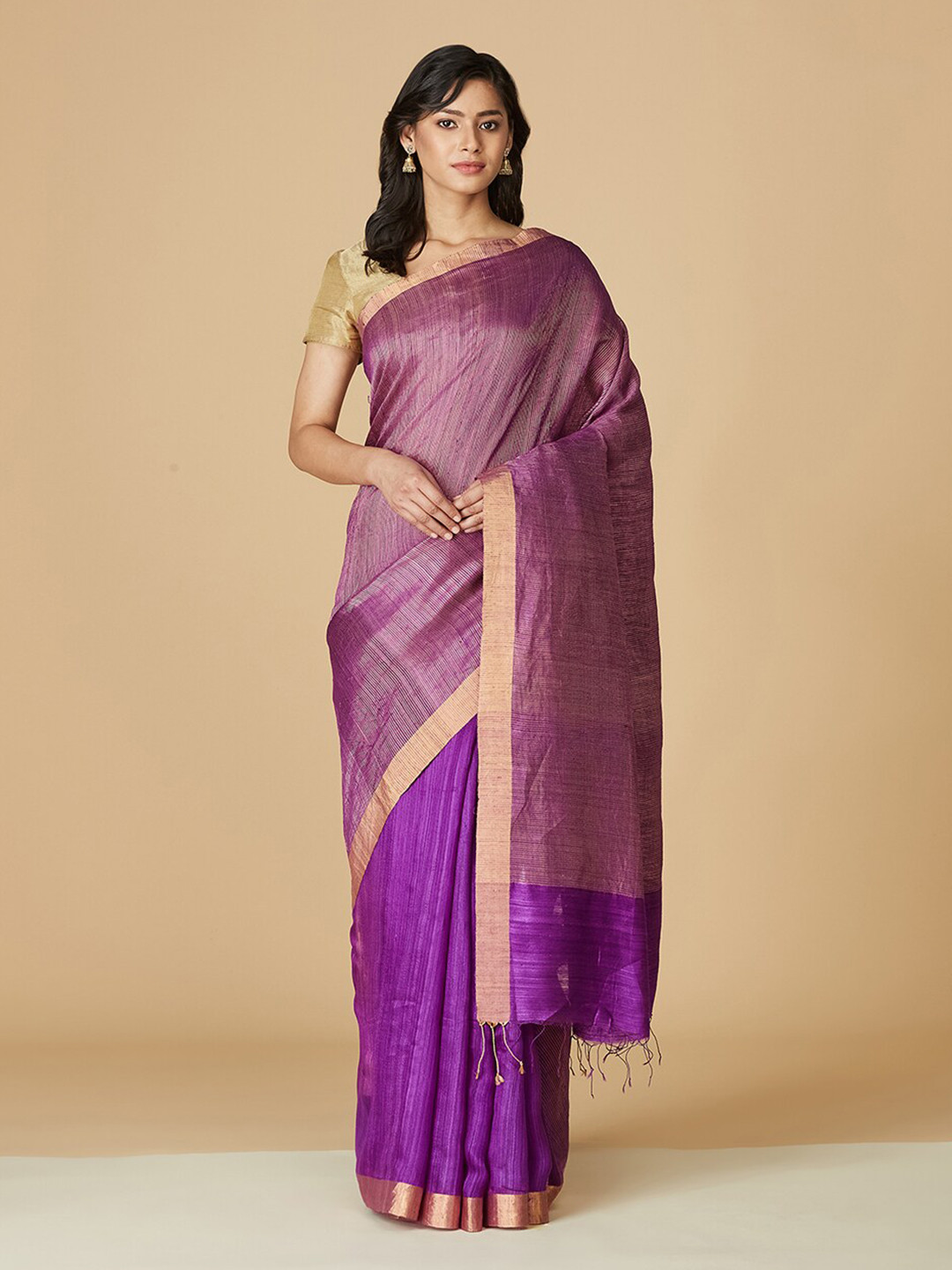 

Fabindia Woven Design Zari Half & Half Saree, Purple