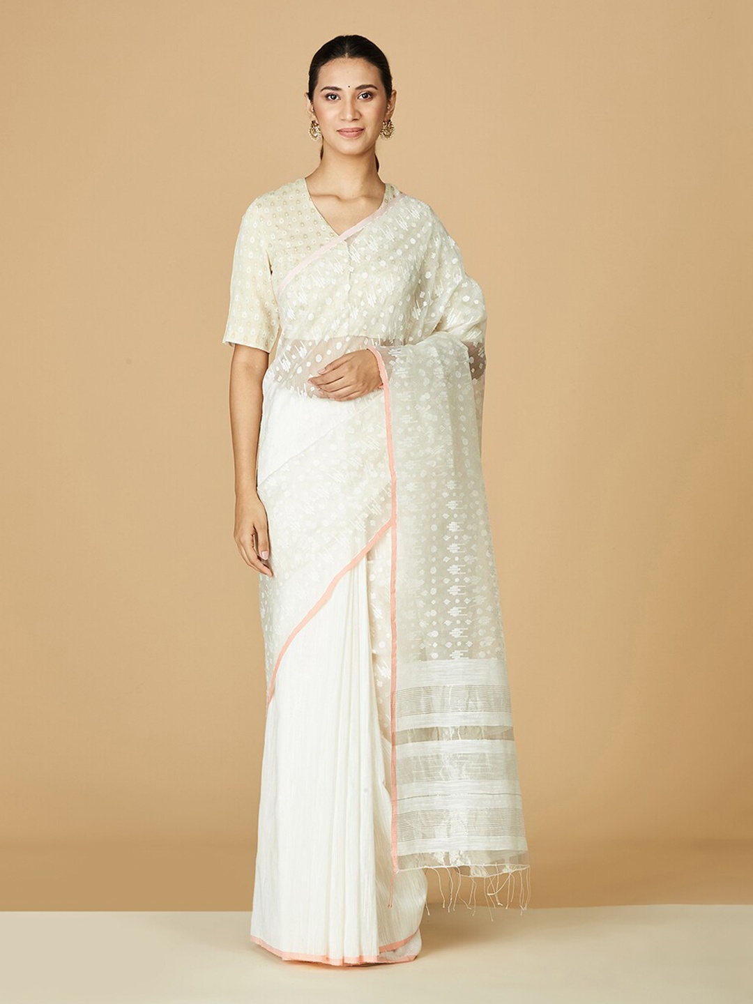 

Fabindia Ethnic Woven Design Silk Cotton Saree, Off white