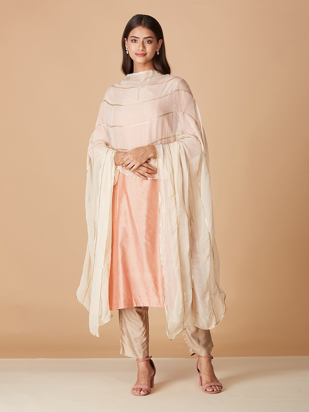 

Fabindia Striped Dupatta with Gotta Patti, Beige