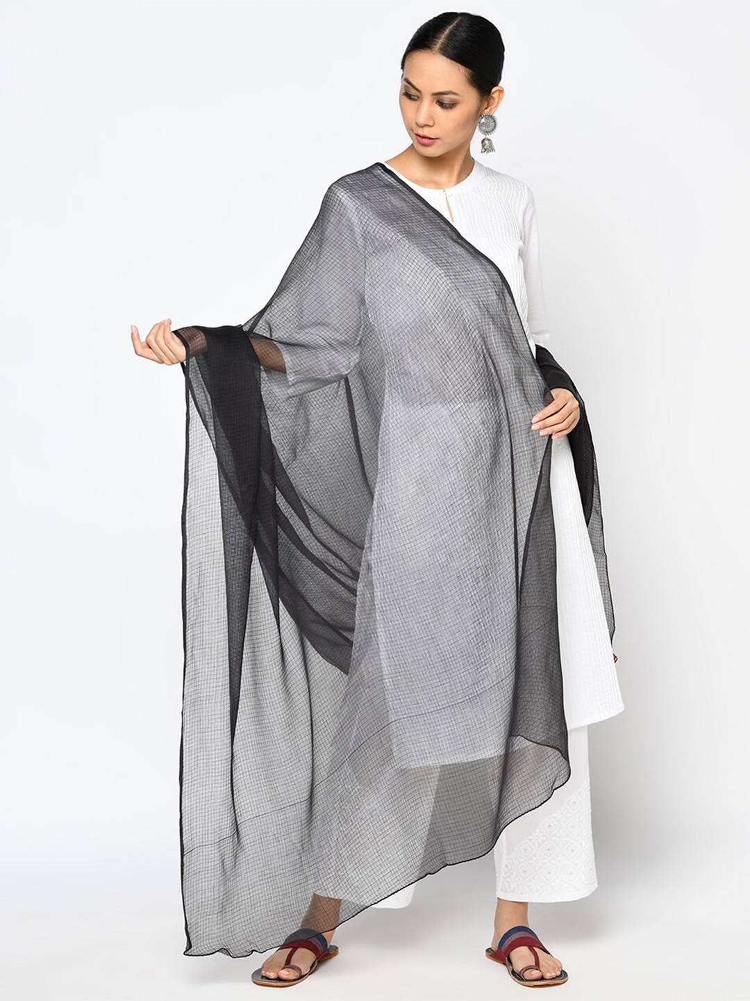 

Fabindia Woven Cotton Silk Dupatta, Black