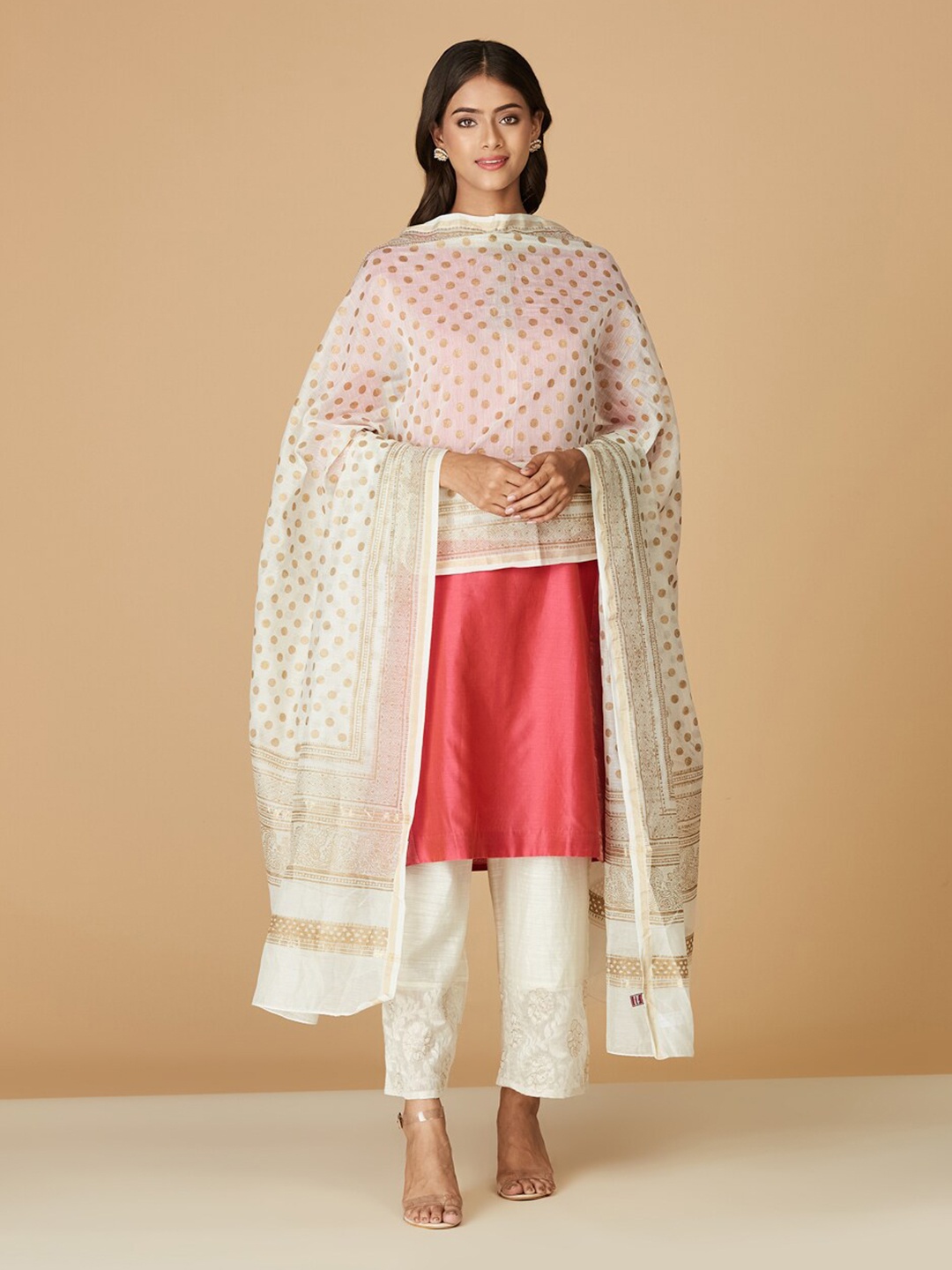 

Fabindia Geometric Woven Design Cotton Silk Dupatta, Off white