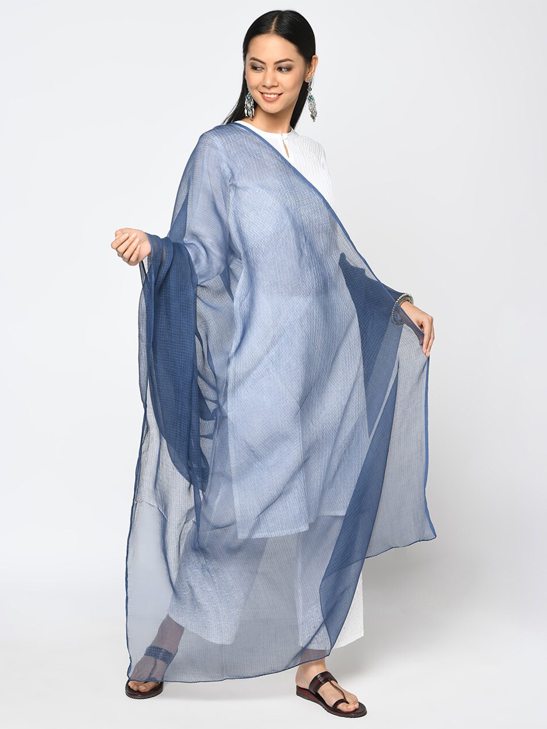 

Fabindia Solid Cotton Silk Dupatta, Blue