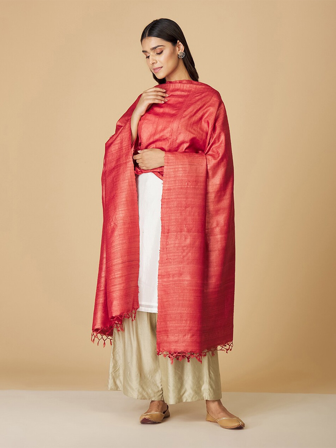 

Fabindia Striped Silk Dupatta, Maroon