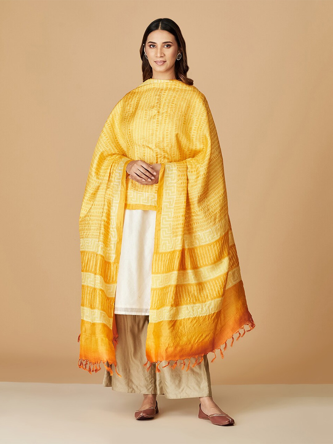 

Fabindia Mustard Abstract Printed Silk Dupatta