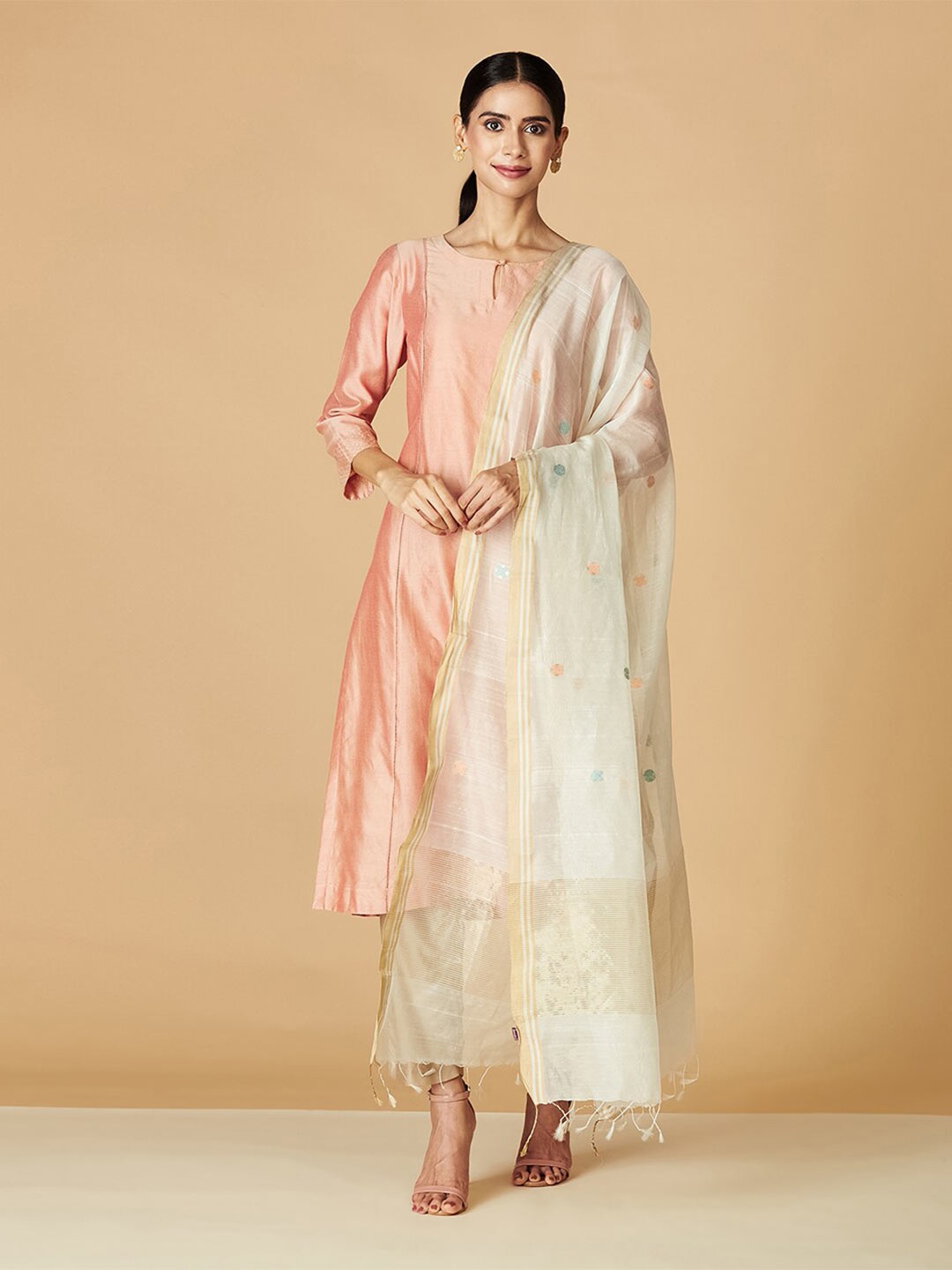 

Fabindia Woven Design Cotton Silk Dupatta, Off white