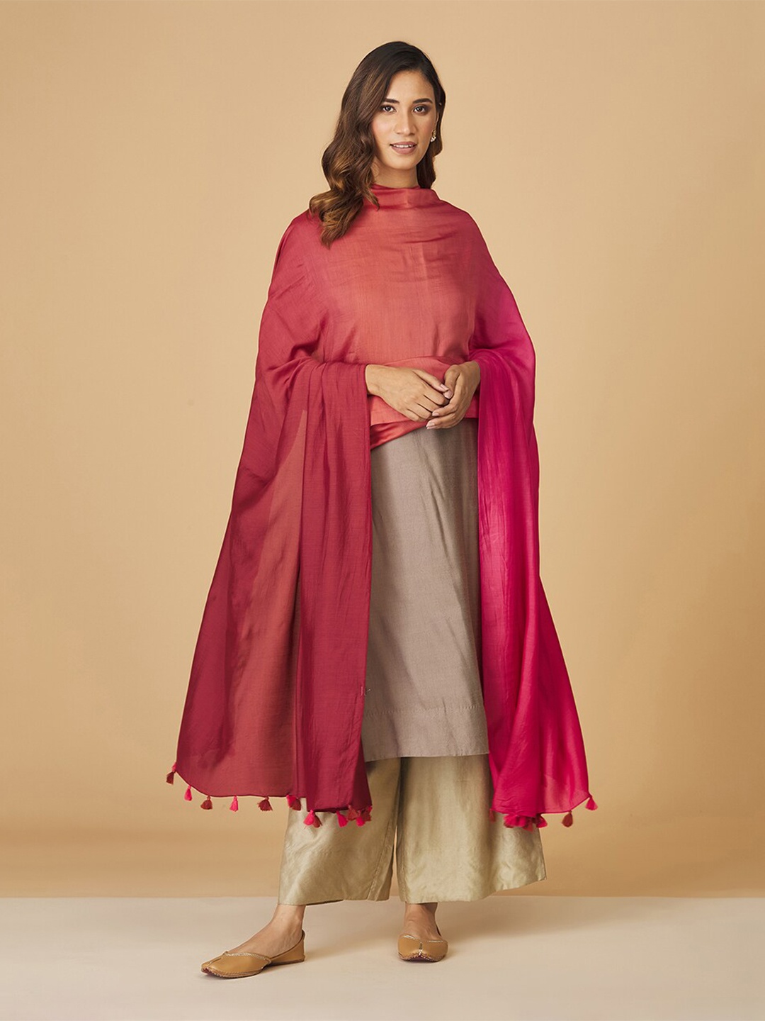 

Fabindia Tasselled Border Modal Dupatta, Pink