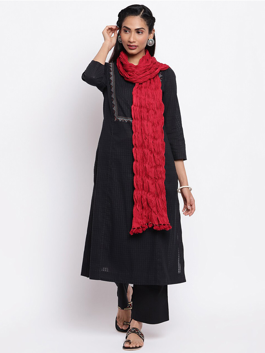 

Fabindia Crinkle Cotton Dupatta, Red