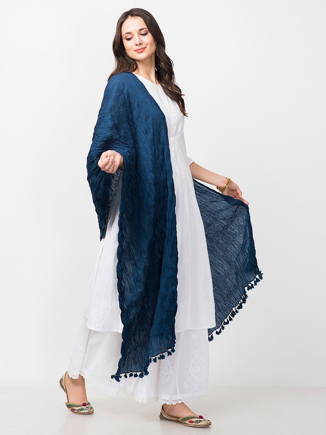 

Fabindia Soild Cotton Crinkle Dupatta, Blue