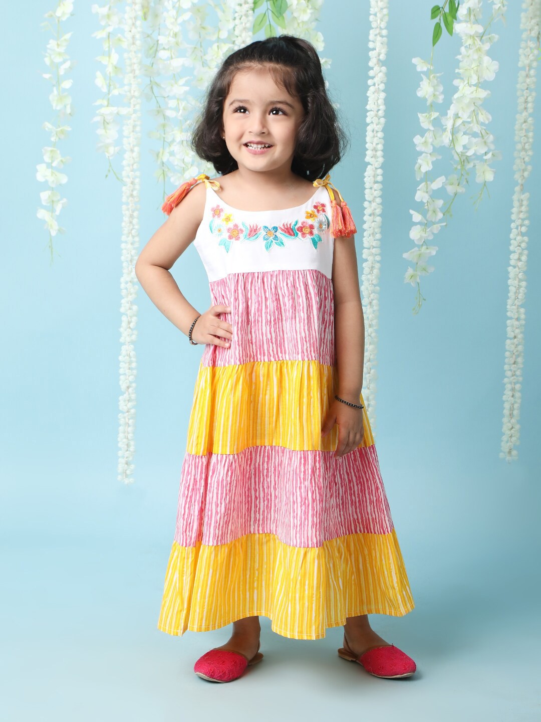 

KID1 Girls Striped Tiered Cotton Maxi Dress, Pink