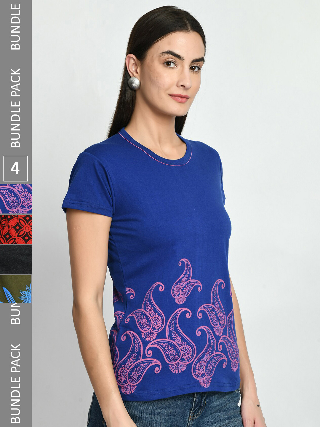 

IndiWeaves Pack of 4 Printed Cotton T-Shirt, Multi