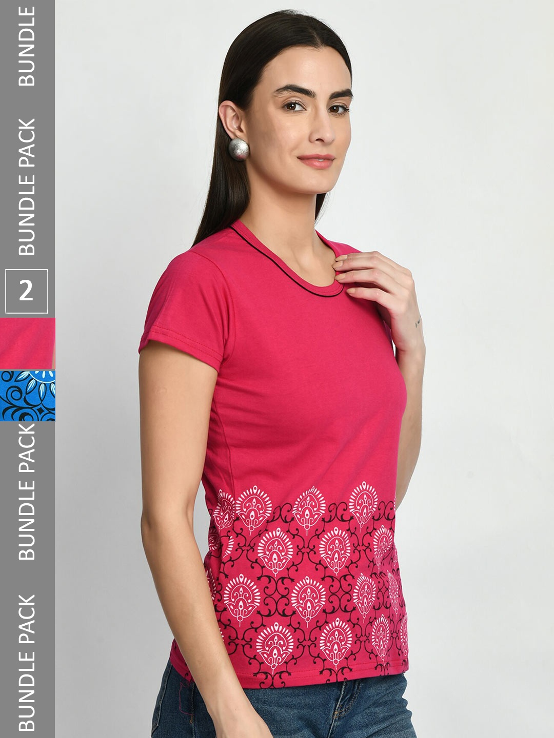 

IndiWeaves Pack of 2 Printed Cotton T-Shirt, Multi
