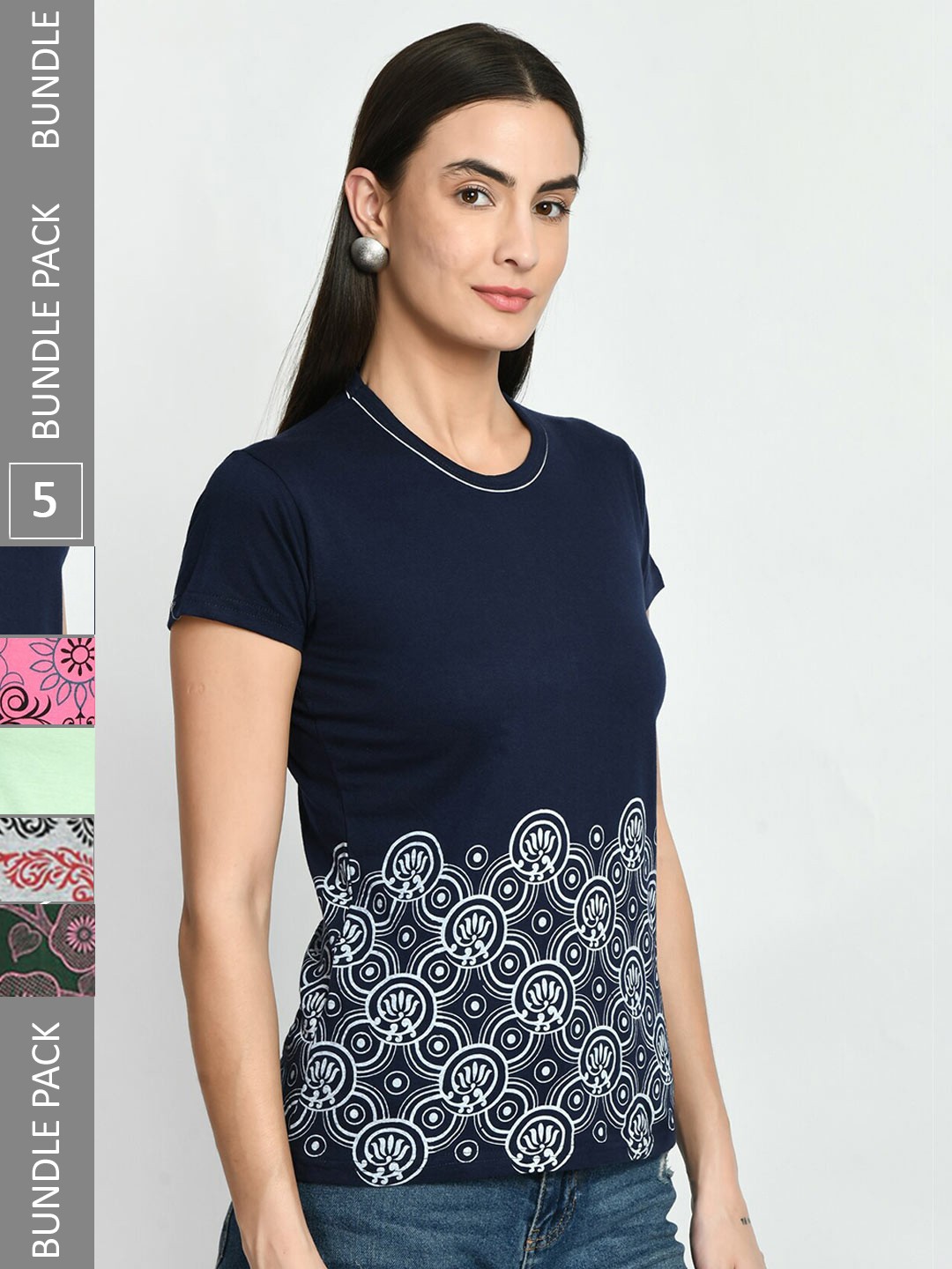 

IndiWeaves Pack of 3 Printed Cotton T-Shirt, Multi
