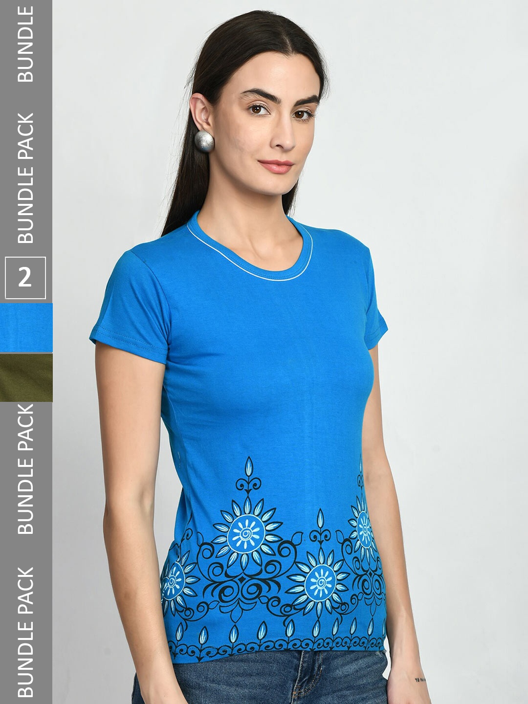 

IndiWeaves Pack Of 2 Printed Pure Cotton T-Shirt, Blue