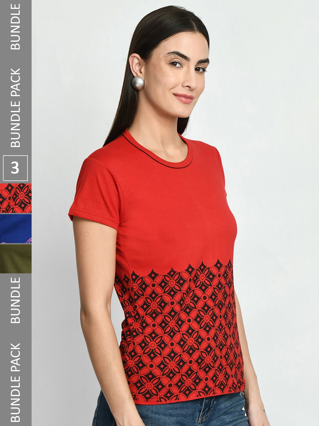 

IndiWeaves Pack Of 5 Printed Pure Cotton T-shirt, Red