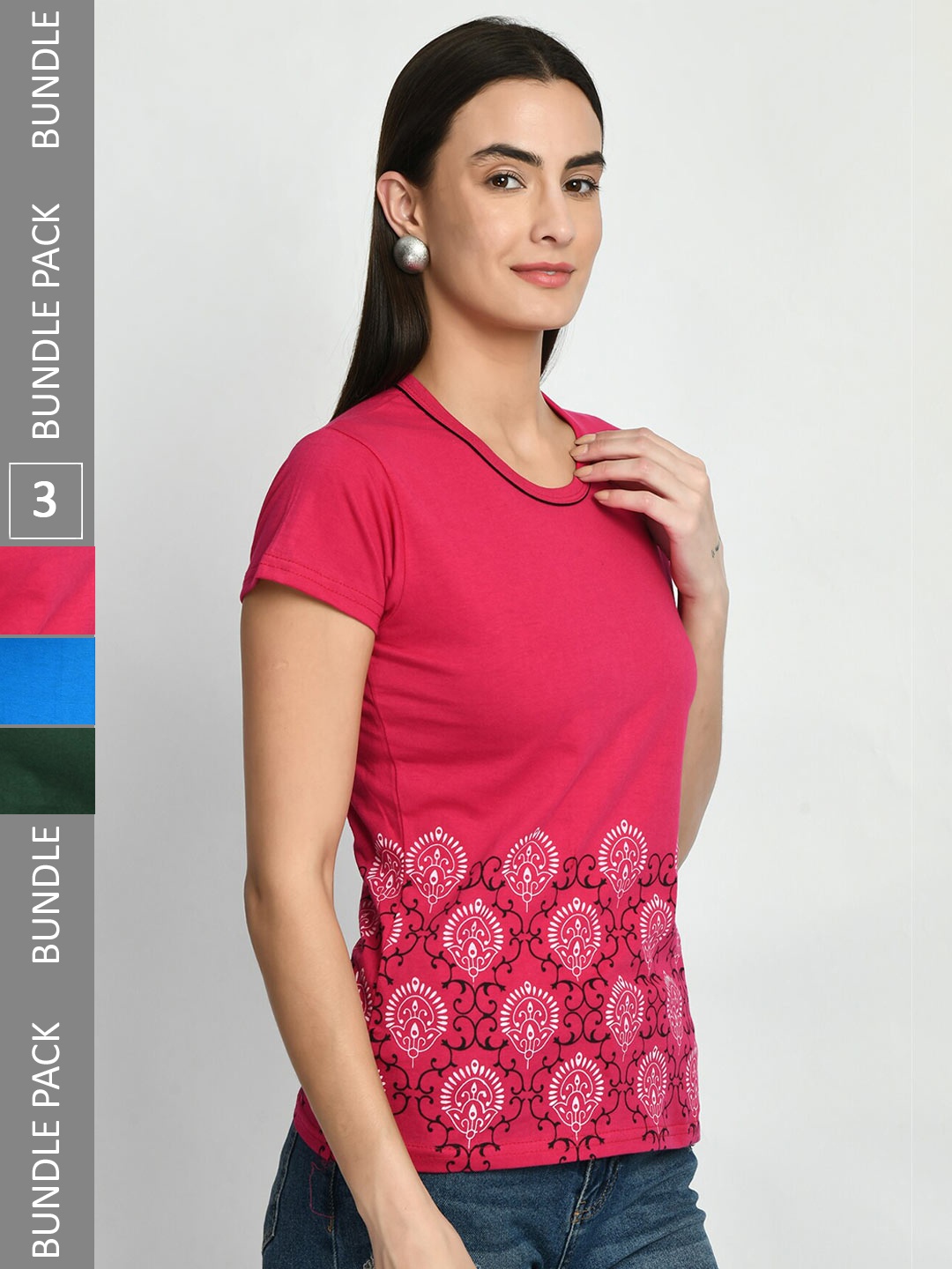 

IndiWeaves Pack of 3 Printed Cotton T-Shirt, Multi