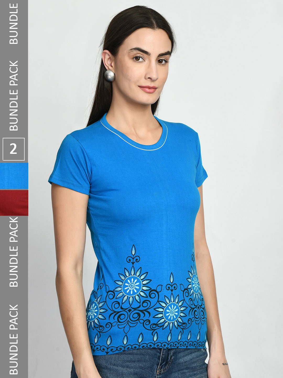 

IndiWeaves Pack of 2 Printed Cotton T-Shirt, Multi