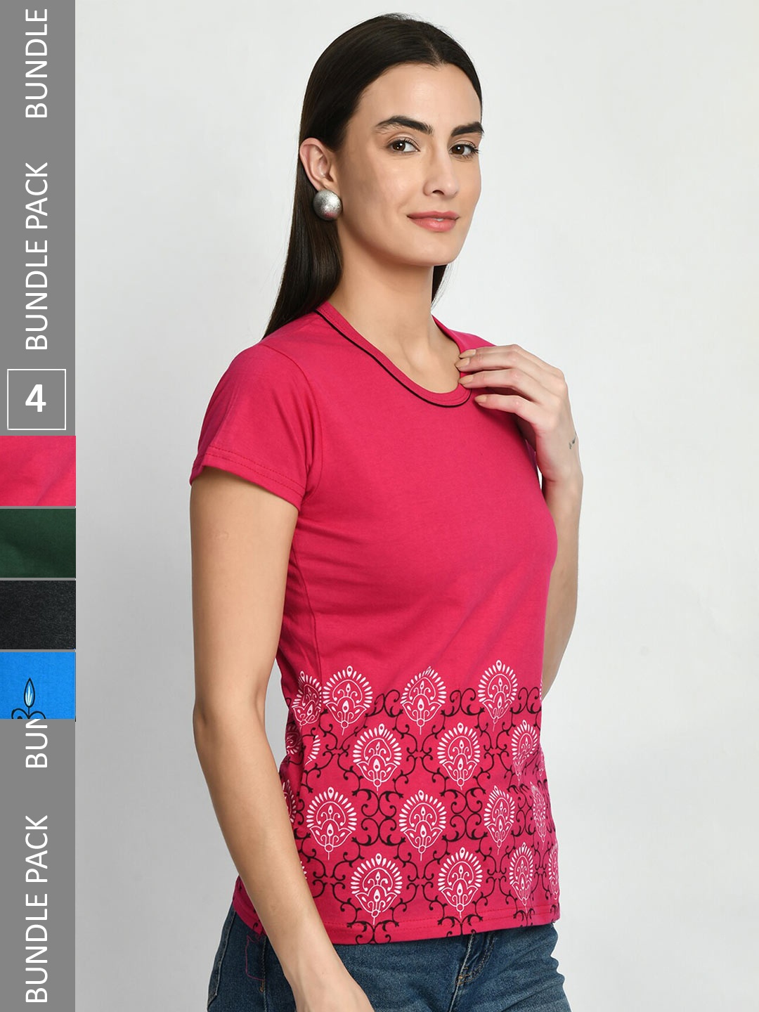 

IndiWeaves Pack of 4 Printed Cotton T-Shirt, Multi