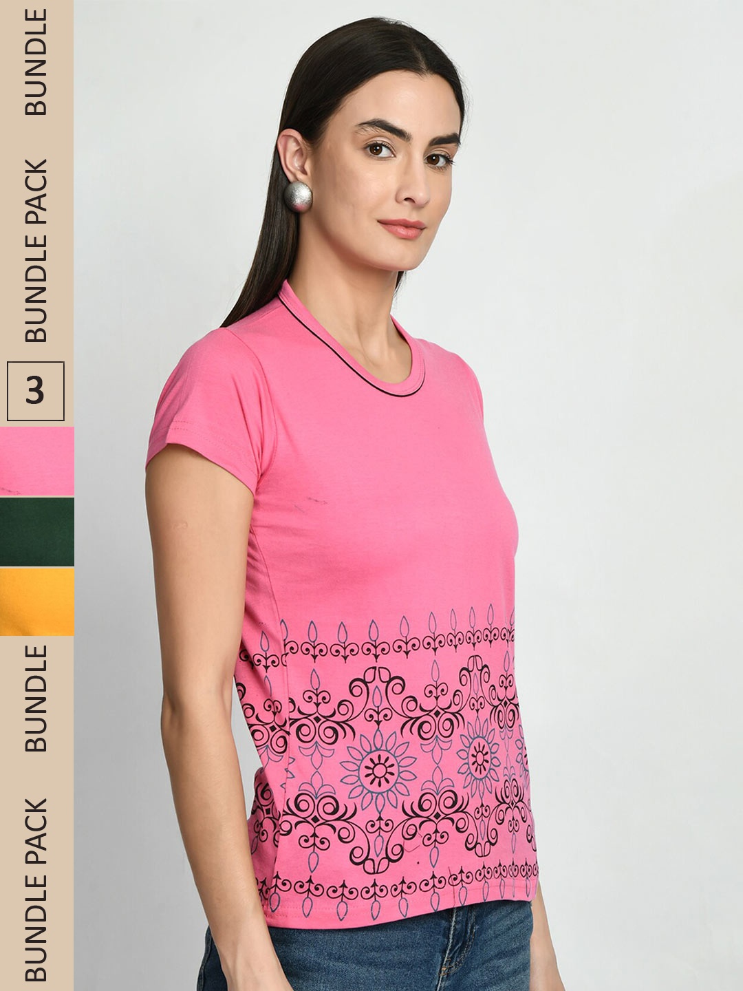 

IndiWeaves Pack of 3 Printed Cotton T-Shirt, Multi
