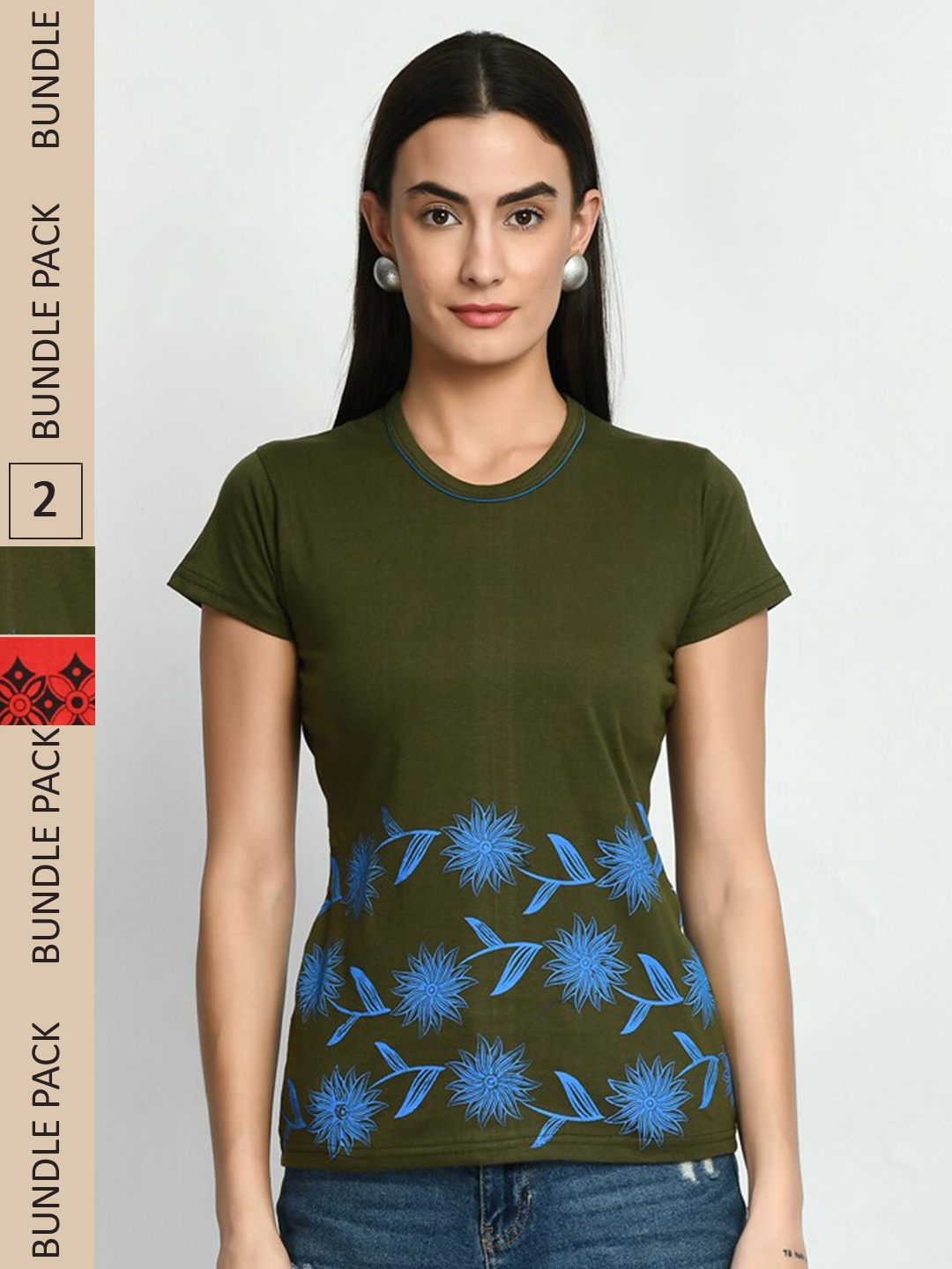 

IndiWeaves Pack Of 2 Printed Pure Cotton T-shirt, Green