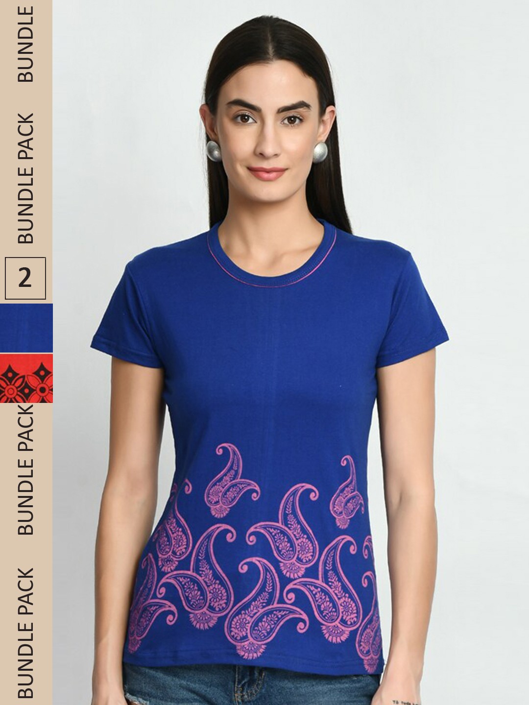 

IndiWeaves Pack Of 2 Printed Pure Cotton T-shirt, Blue