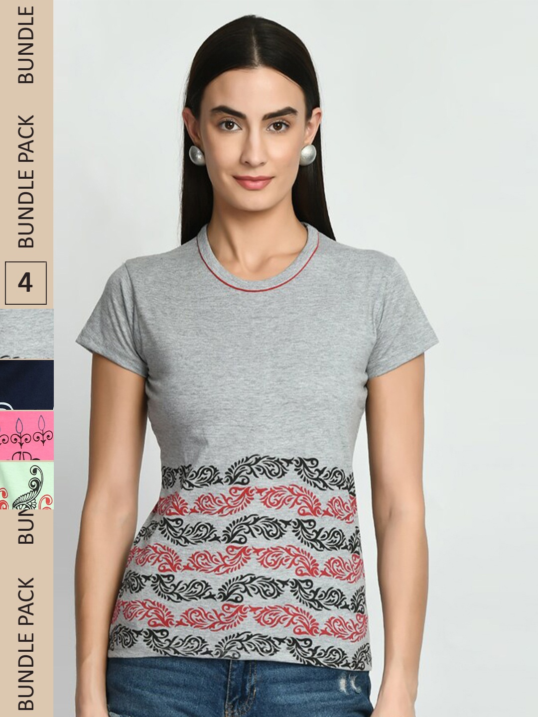 

IndiWeaves Pack Of 4 Printed Pure Cotton T-shirt, Multi