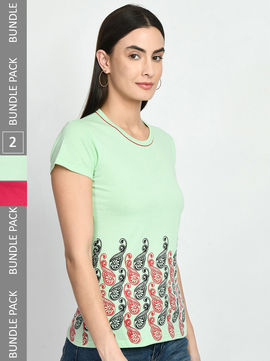 

IndiWeaves Pack of 2 Printed Cotton T-Shirt, Multi