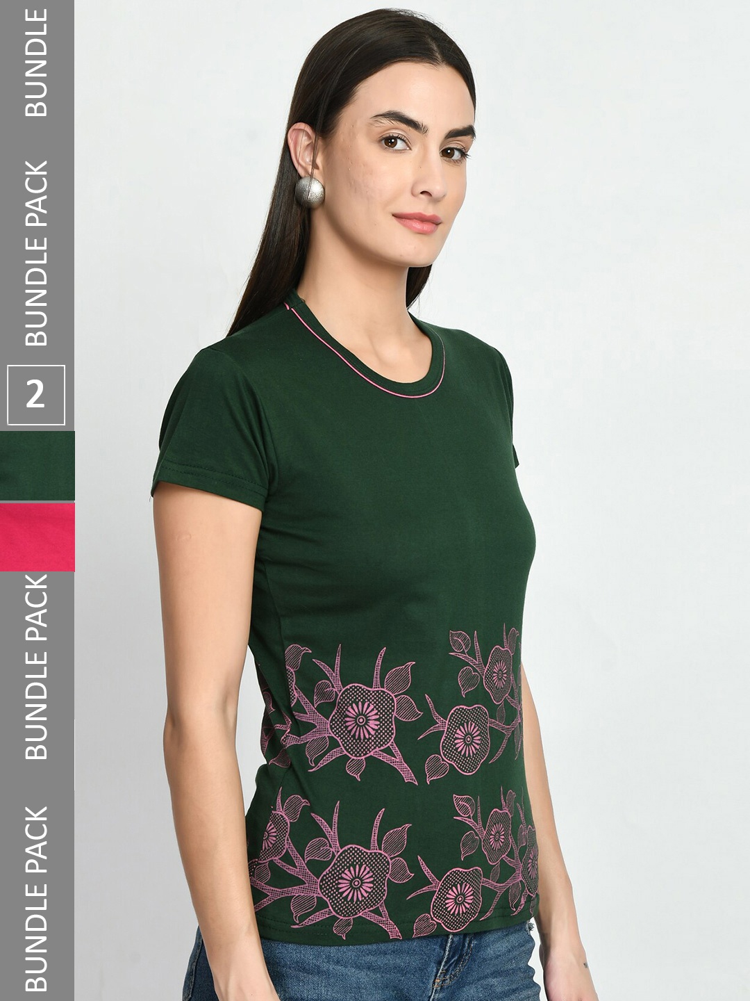 

IndiWeaves Pack Of 2 Printed Pure Cotton T-shirt, Green