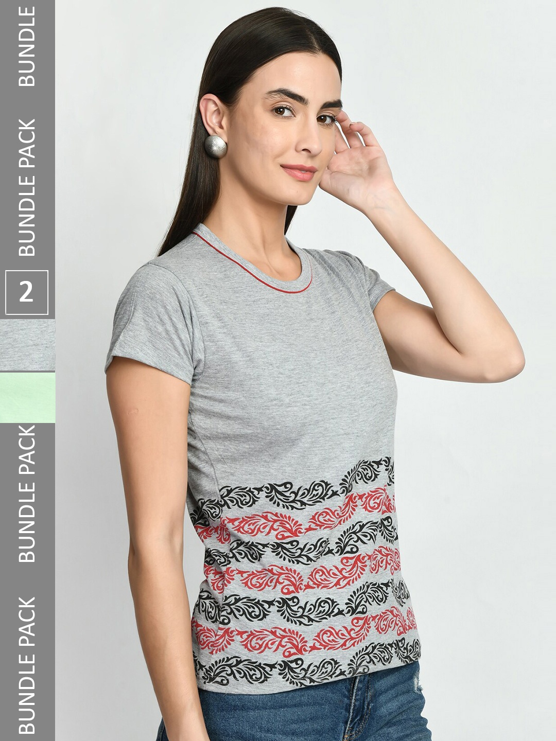 

IndiWeaves Pack Of 2 Printed Pure Cotton T-shirt, Grey