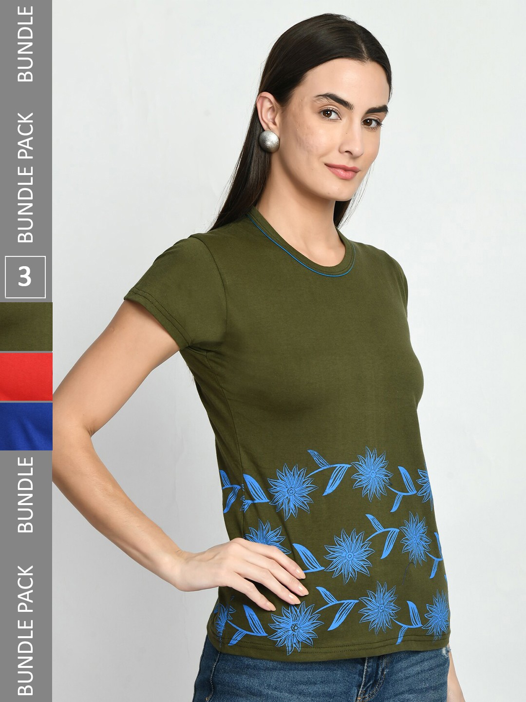 

IndiWeaves Pack Of 3 Printed Pure Cotton T-shirt, Green