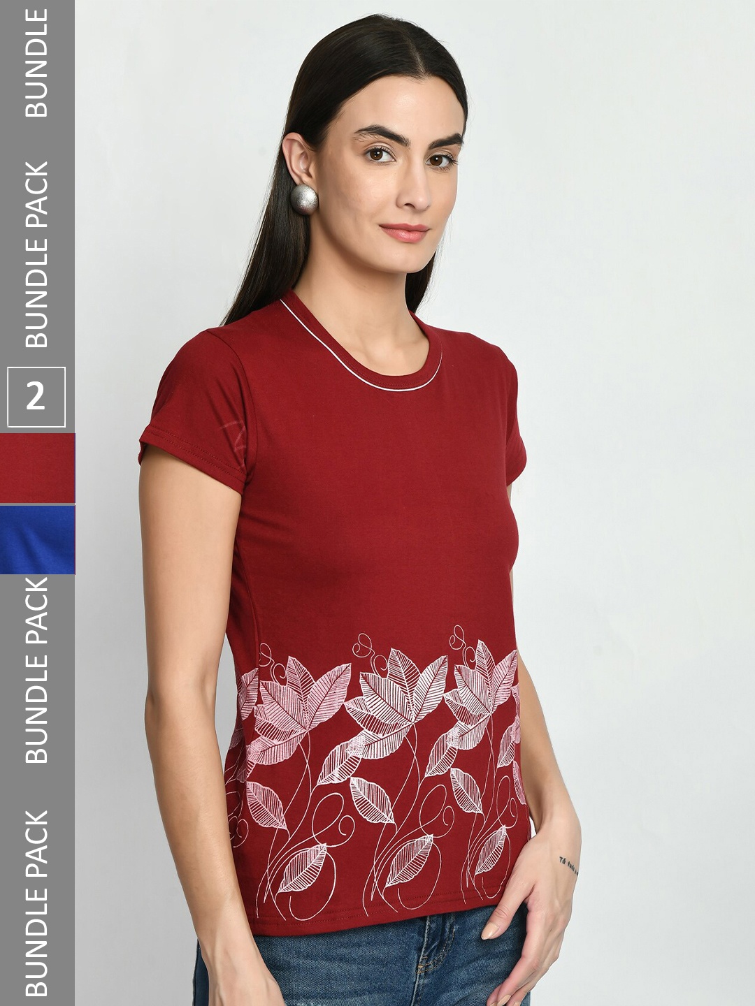 

IndiWeaves Pack Of 2 Printed Pure Cotton T-shirt, Maroon